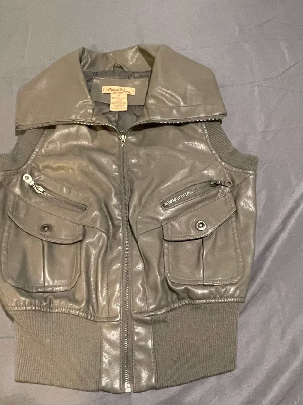 Paris Blues Glossy Gray Faux Leather Utility Vest